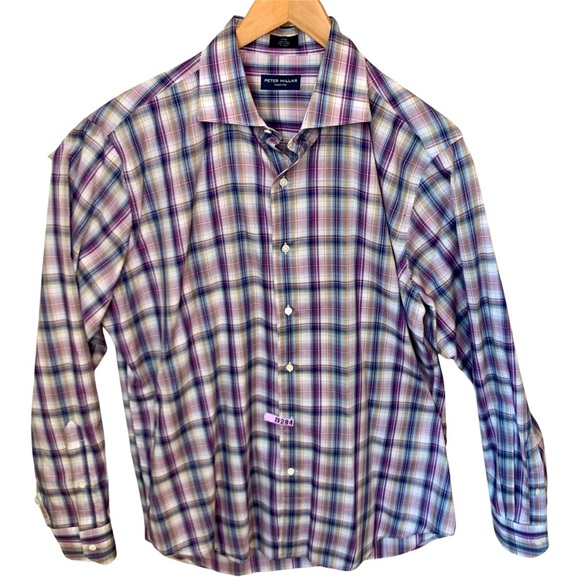 PETER MILLAR Collection Plaid Button Down Dress Shirt Cotton Size Large - Picture 8 of 16